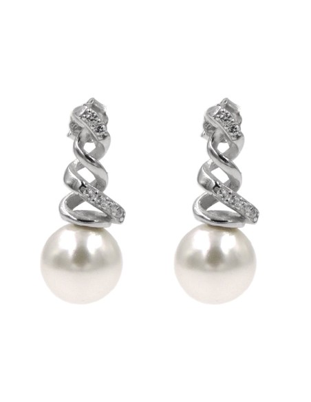 Sterling Silver Vortex Earrings with Pearls and Zircons