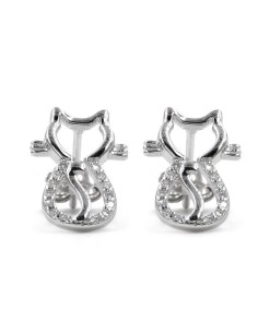 Cat Earrings Sterling Silver and White Zircons  2