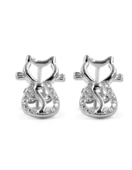 Cat Earrings Sterling Silver and White Zircons 