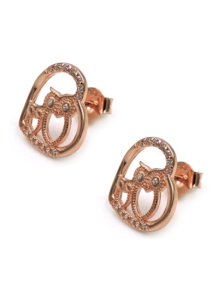 Owls Heart Earrings Sterling Silver and White Zircons 
