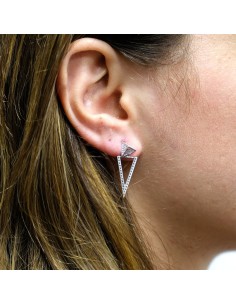 925 Sterling Silver Pyramids Earrings with White Zircons  2