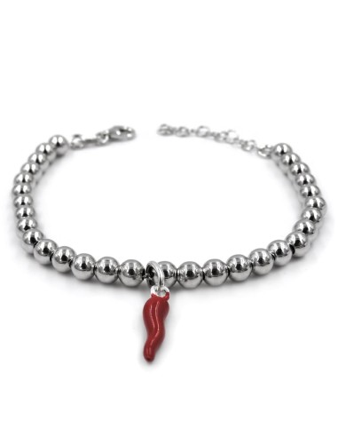 Red Horn 925 Sterling Silver Beaded Bracelet