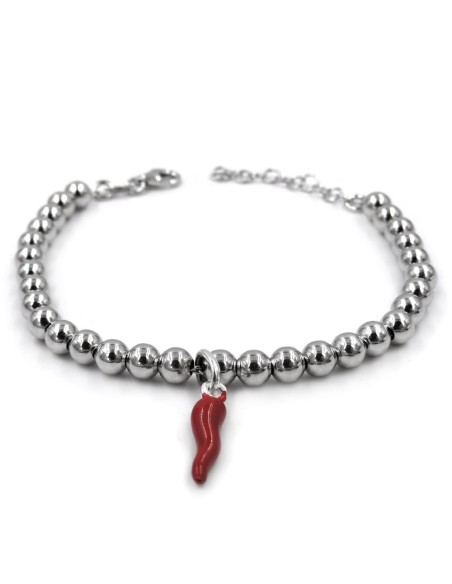 Red Horn 925 Sterling Silver Beaded Bracelet