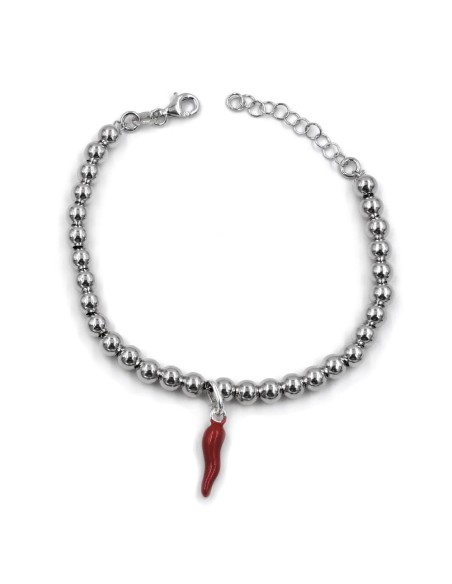 Bracciale Palline in Argento con Ciondolo Corno Smaltato