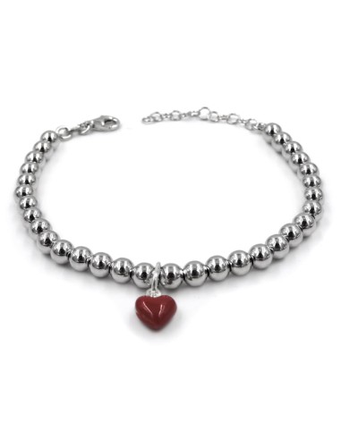 Bracciale Palline in Argento con Ciondolo Cuore Smaltato