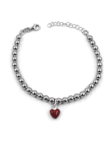 Bracciale Palline in Argento con Ciondolo Cuore...