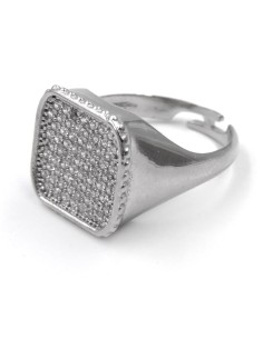 Sterling Silver Square Chevalier Ring with White Zirconia