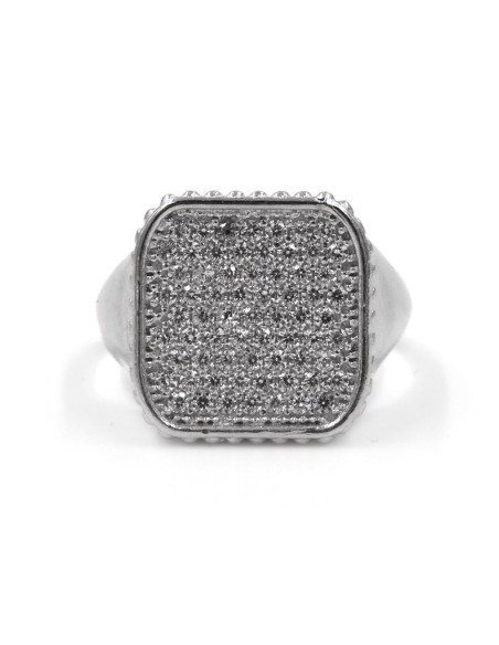 Anello Chevalier Quadrato in Argento 925 con Zirconi Bianchi