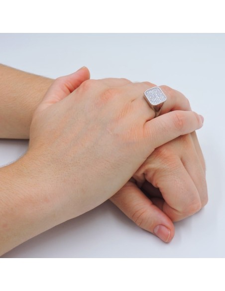 Sterling Silver Square Chevalier Ring with White Zirconia
