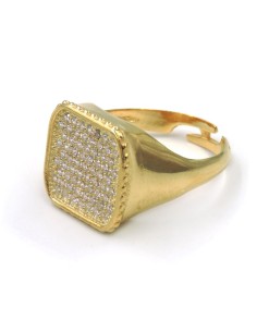 Anello Quadrato in Argento 925 Placcato Oro con Zirconi...
