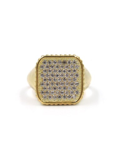 Anello Quadrato in Argento 925 Placcato Oro con...