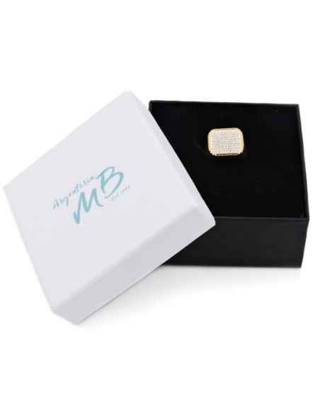 Gold Plated Sterling Silver Square Ring with White Zirconia