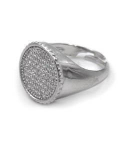Anello Chevalier Tondo in Argento 925 con Zirconi Bianchi