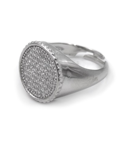 Anello Chevalier Tondo in Argento 925 con Zirconi Bianchi