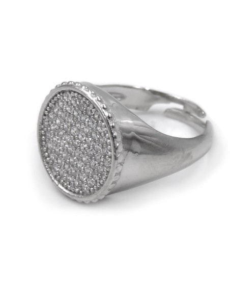 Sterling Silver Round Chevalier Ring with White Zirconia
