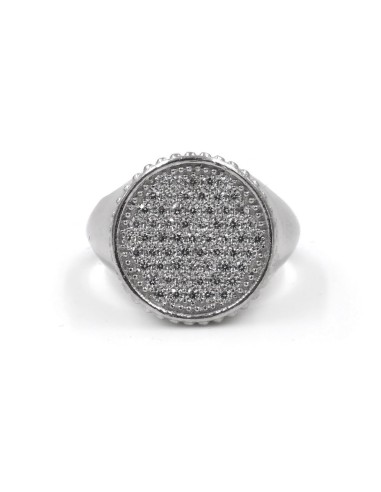 Sterling Silver Round Chevalier Ring with White...