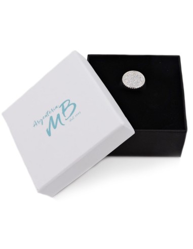 Sterling Silver Round Chevalier Ring with White...