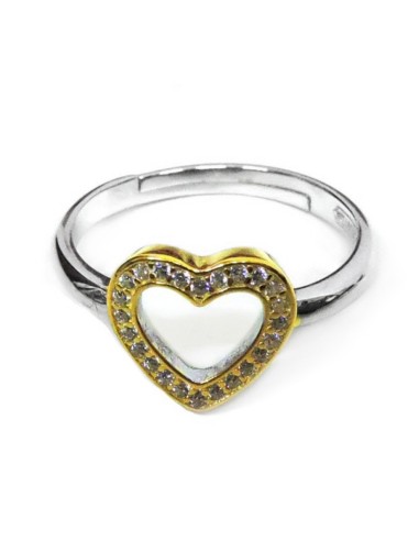 Anello in Argento con Cuore Dorato Zirconato 