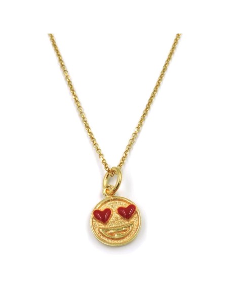 Gold Plated 925 Sterling Silver Necklace with Emoticon in Love Pendant 
