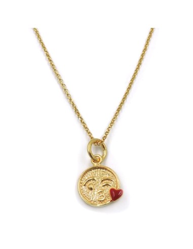 Gold Plated 925 Sterling Silver Necklace with Kiss Emoticon Pendant 