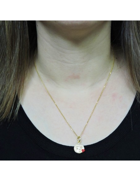 Collana con Ciondolo Emoticon Bacio in Argento 925 Placcato Oro 