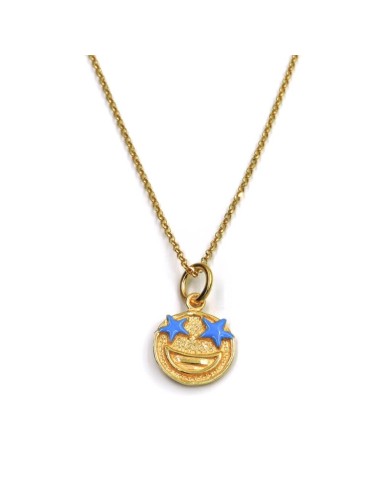 Collana con Ciondolo Emoticon Sorpresa in Argento 925 Placcato Oro 