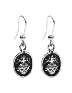 Holy Heart 925 Sterling Silver Oval Pendant Earrings 