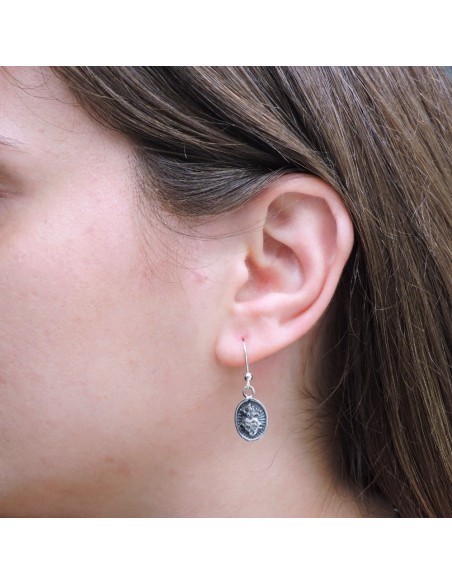 Holy Heart 925 Sterling Silver Oval Pendant Earrings 