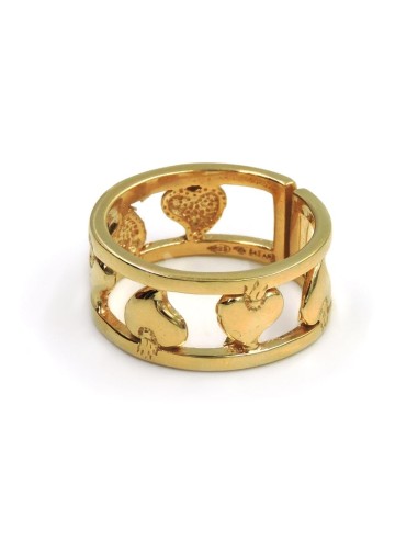 Gold Plated 925 Sterling Silver Band Hearts Ring 
