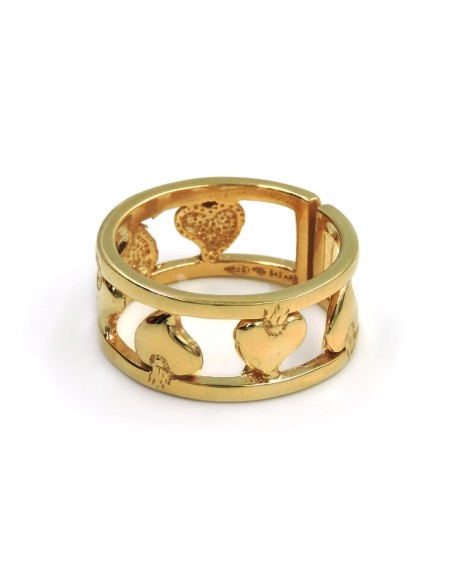 Anello Fascetta Traforata con Cuori in Argento 925 Placcato Oro