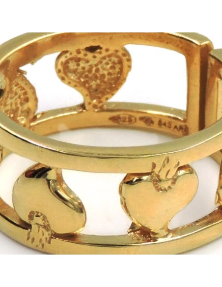 Gold Plated 925 Sterling Silver Band Hearts Ring 