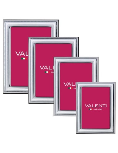 Set 4 Portafoto in Argento Martellato Lucido con Fascia Satinata 