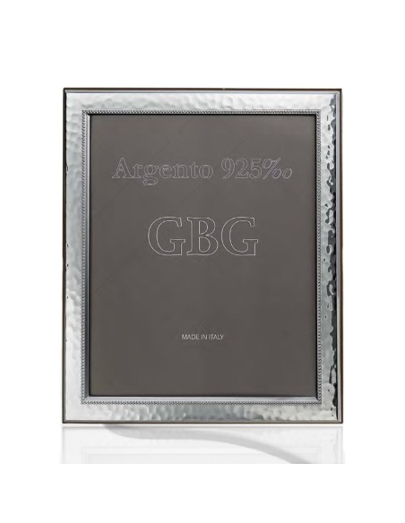 Cornice Portafoto in Argento Massiccio 925 Martellata con Bordino cm 18x22