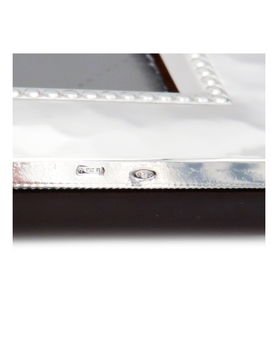Cornice Portafoto In Argento Massiccio 925, 15x20 Cm, Retro In Mogano, Made In Italy, SEC OF FLORENCE