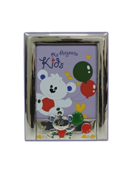 Cornice Portafoto Bimbi Viola Orsetto Palloncini cm 13x18 in Argento  