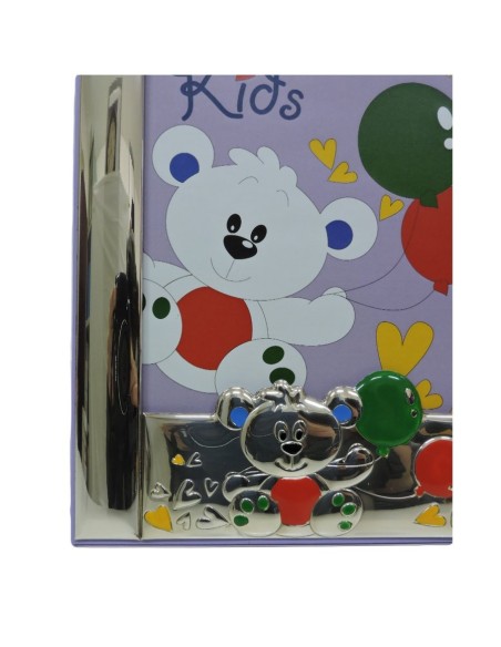 Cornice Portafoto Bimbi Viola Orsetto Palloncini cm 13x18 in Argento  