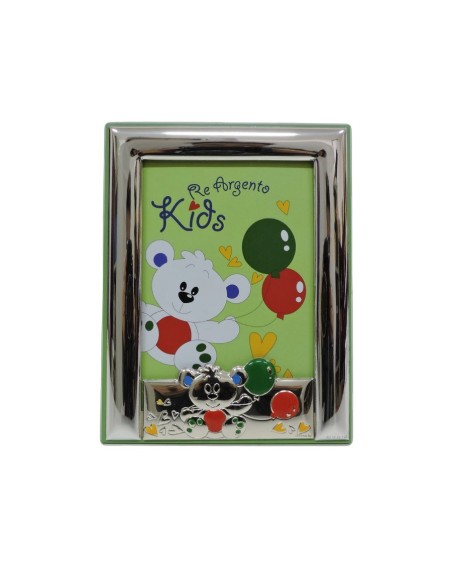 Cornice Portafoto Bimbi Verde Orsetto Palloncini cm 9x13 in Argento 