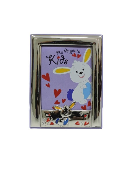 Cornice Portafoto Bimbi Viola Coniglietto Cuoricini cm 9x13 in Argento 