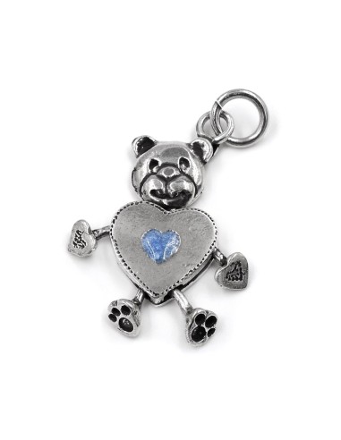 Heart Shaped Bear Silver Pendant Blue Enamel