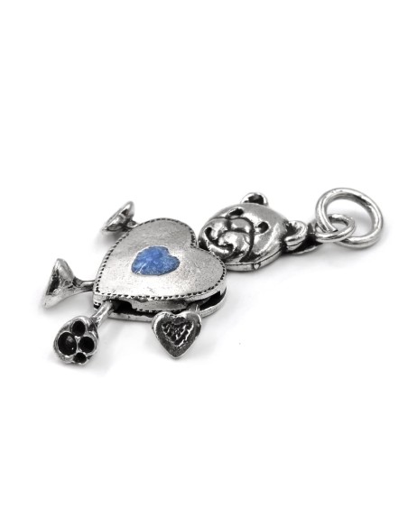 Heart Shaped Bear Silver Pendant Blue Enamel