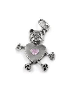 Ciondolo Orsetto Cuore in Argento con Smalto Rosa