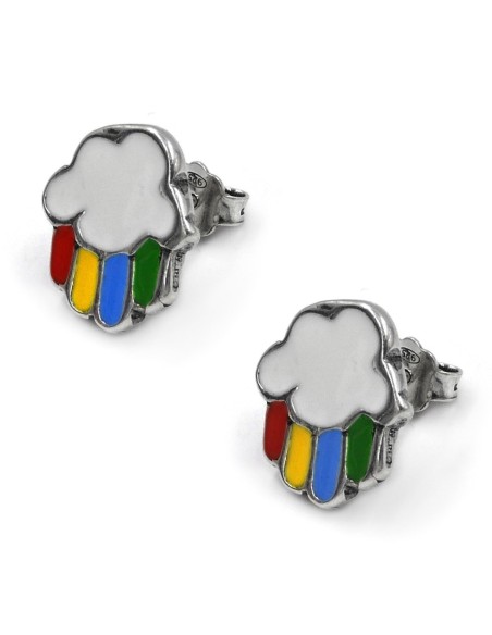 Sterling Silver Cloud and Rainbow Stud Earrings 