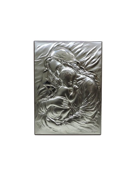 Quadro Sacro Capoletto Maternità Rettangolare a Rilievo cm 17x23,5 in Argento 