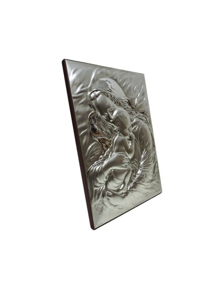 Quadro Sacro Capoletto Maternità Rettangolare a Rilievo cm 17x23,5 in Argento 