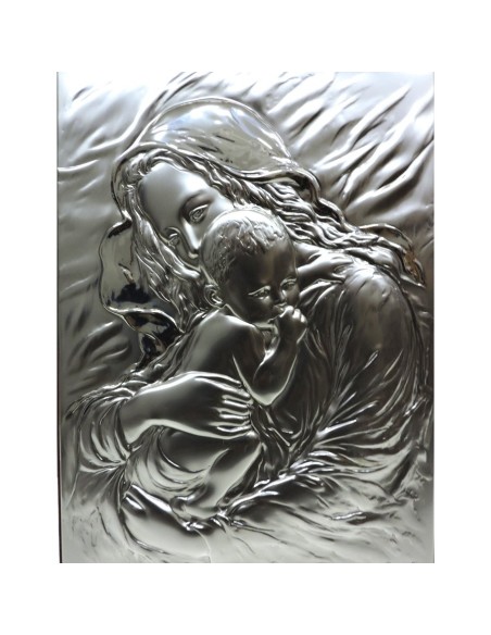 Quadro Sacro Capoletto Maternità Rettangolare a Rilievo cm 17x23,5 in Argento 
