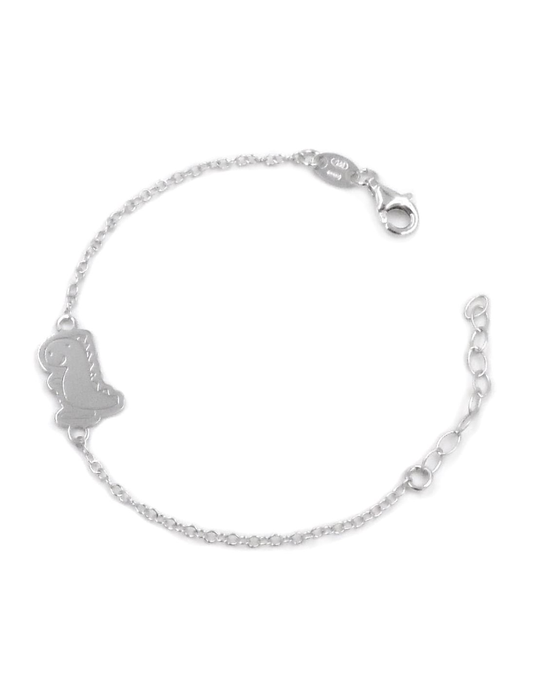 Damiano Argenti Bracciale Bambini In Argento 925 Rodiato Con Medaglietta Dinosauro - Made In Italy