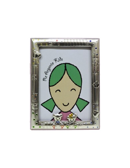 Cornice Portafoto Bimbi Rosa Orsetti Mini cm 9x13 in Argento 