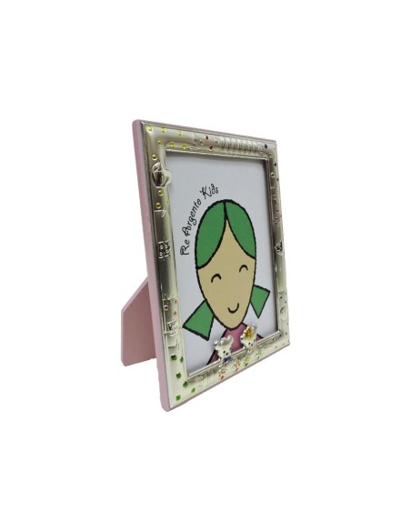Cornice Portafoto Bimbi Rosa Orsetti Mini cm 9x13 in Argento 