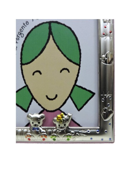Cornice Portafoto Bimbi Rosa Orsetti Mini cm 9x13 in Argento 