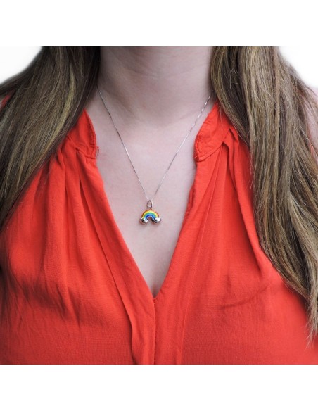 Collana con Ciondolo Arcobaleno in Argento Smaltato